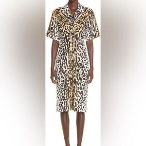 ST John Margay Cat Print Silk Shirtdress Size 10 NWOT Leopard Print